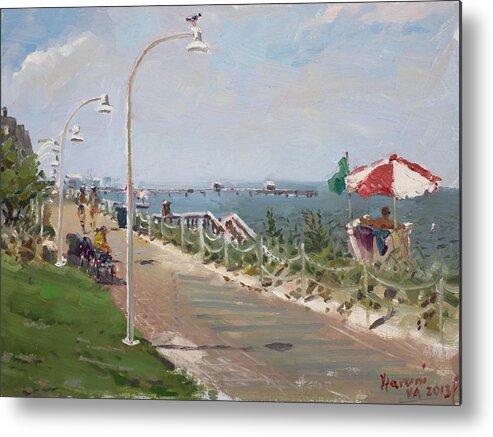 Norfolk Metal Print featuring the painting Beach Border Walk in Norfolk VA by Ylli Haruni