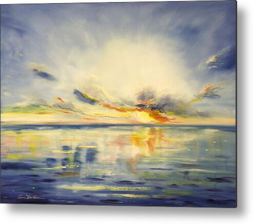 Blue Metal Print featuring the painting Blue Sunset by Gina De Gorna