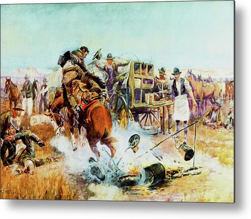 Charles Russell Metal Print featuring the painting Bronc For Breakfast #3 by Charles Russell