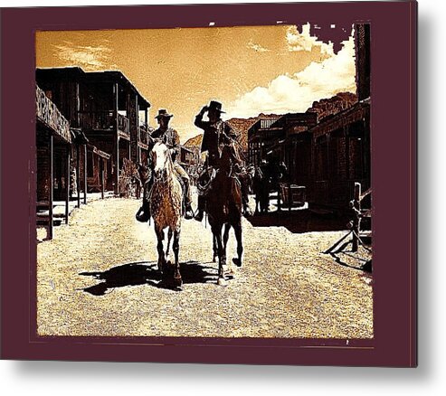 Film Homage Mark Slade Cameron Mitchell Riding Horses The High Chaparral Old Tucson Arizona Metal Print featuring the photograph Film Homage Mark Slade Cameron Mitchell Riding Horses The High Chaparral Old Tucson AZ c.1967-2013 by David Lee Guss