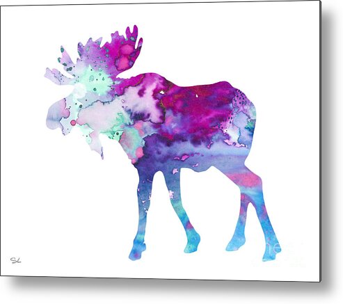 Moose Metal Print featuring the painting Moose #1 by Watercolor Girl