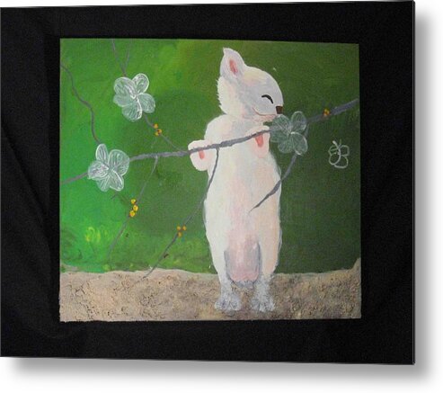 White Metal Print featuring the painting Take time to smell the flowers #1 by AJ Brown