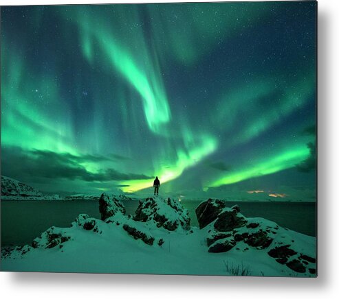 Aurora Borealis Metal Print featuring the photograph Watching The Aurora Borealis #1 by Tommy Eliassen/science Photo Library