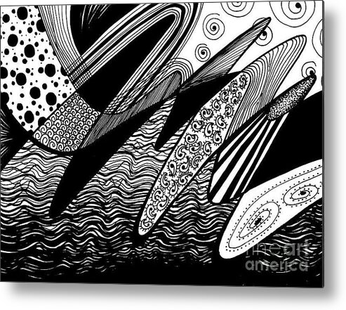 Black And White Metal Print featuring the drawing Waves #1 by Lynellen Nielsen
