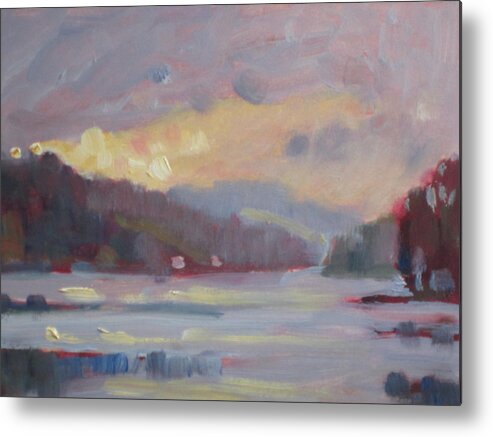 Cloudy Sky Metal Print featuring the painting Cheshire Lake #1 by Len Stomski