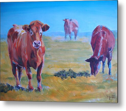 Ruby Red Cow Painting Metal Print featuring the painting Cows #5 by Mike Jory