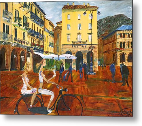 Italy Metal Print featuring the painting Piazza de Como by Modern Impressionism