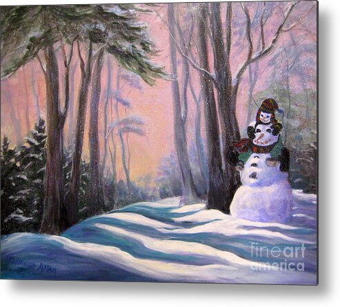 Piggyback Ride Metal Print featuring the painting Piggyback Ride In Snow by Gretchen Talmage Allen