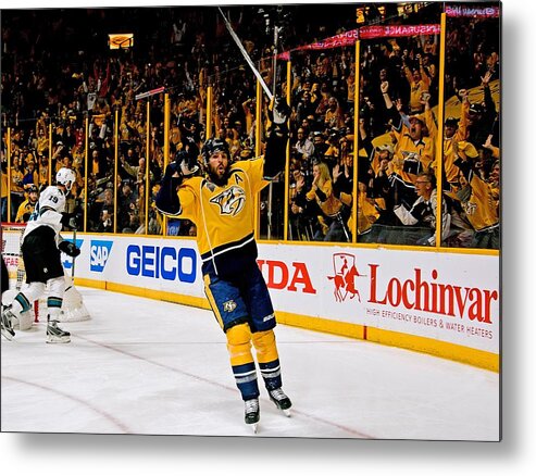 Playoffs Metal Print featuring the photograph San Jose Sharks V Nashville Predators - #2 by Frederick Breedon