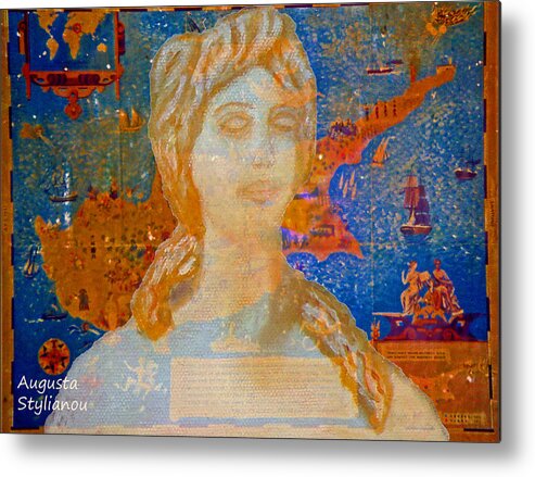 Augusta Stylianou Metal Print featuring the digital art Ancient Cyprus Map and Aphrodite #29 by Augusta Stylianou