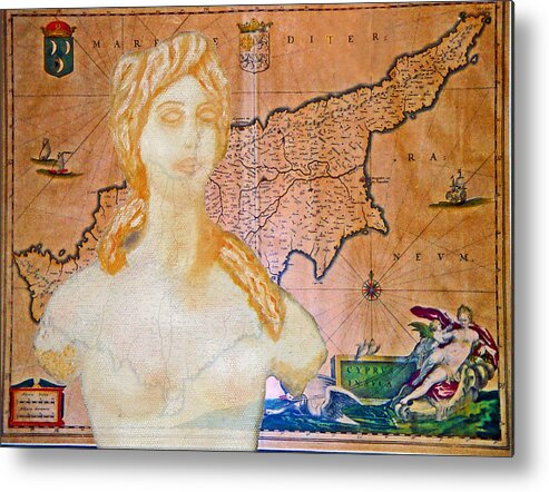 Augusta Stylianou Metal Print featuring the digital art Ancient Cyprus Map and Aphrodite #39 by Augusta Stylianou