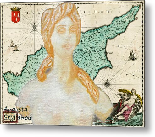 Augusta Stylianou Metal Print featuring the digital art Ancient Cyprus Map and Aphrodite #1 by Augusta Stylianou