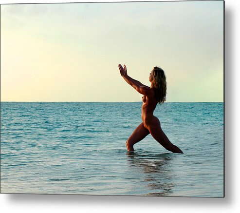 Sunrise Metal Print featuring the photograph 4125 Nude Yoga at Sunrise by Chris Maher