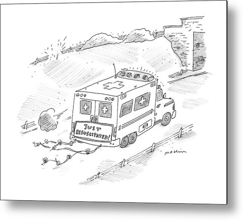 Ambulances - General Metal Print featuring the drawing New Yorker January 17th, 2000 by Michael Maslin