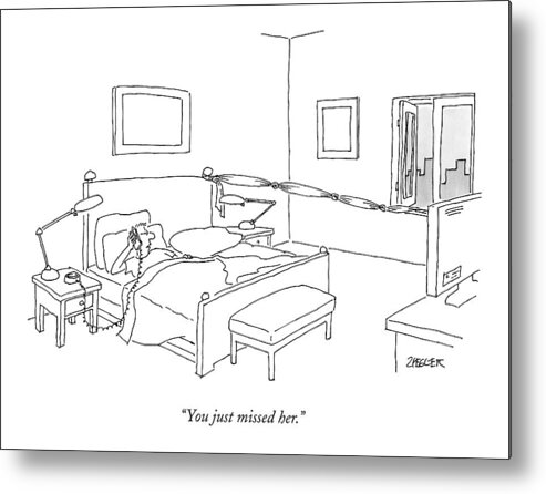 Affair Metal Print featuring the drawing A Husband Speaks On The Phone by Jack Ziegler
