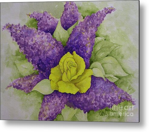 Flowers Metal Print featuring the painting A Rose Among The Lilacs by Catherine Howley