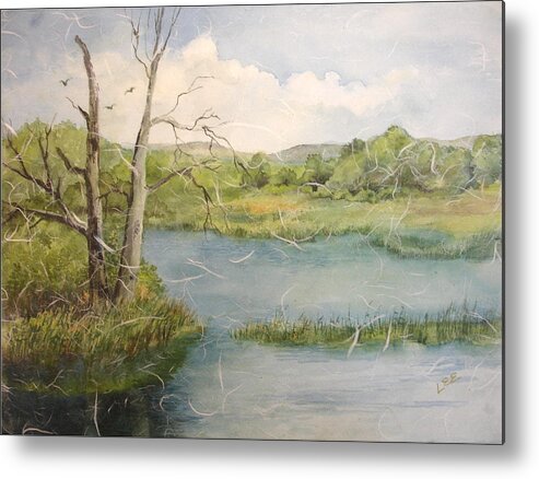 Watercolor Framed Picture Metal Print featuring the painting A Spring Walk by Pamela Lee