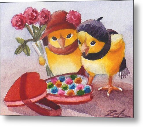 Valentine Print Metal Print featuring the painting A Valentine Heart for Baby Chicks by Janet Zeh