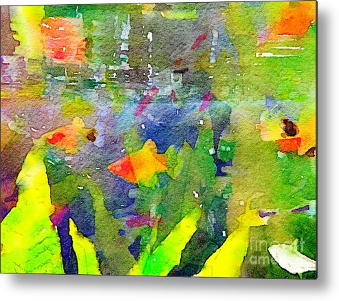 Abstract Metal Print featuring the painting Abstract Goldfish Fish Bowl Aquarium Watercolor 2 by Beverly Claire Kaiya