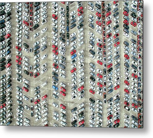 Freight Transportation Metal Print featuring the photograph Aerial View Of Parked Cars by Orbon Alija