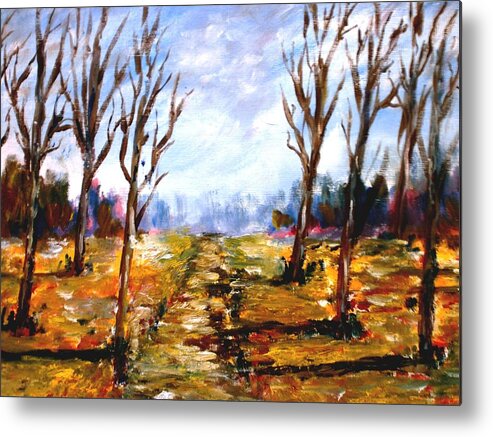 Original Painting Landscape Metal Print featuring the painting Afterblown forrest by Konstantinos Charalampopoulos