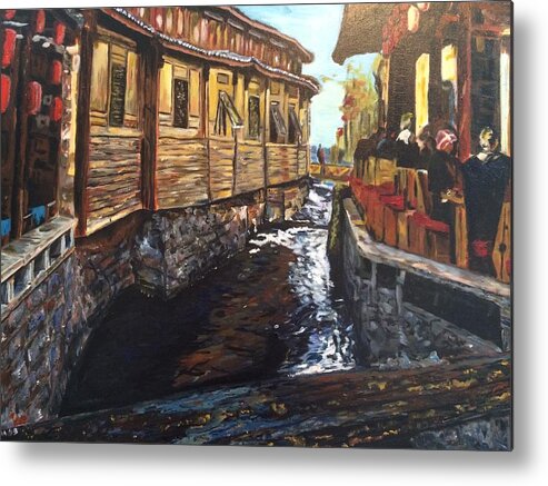 Liqiang Metal Print featuring the painting Afternoon Delight in Old Town of Lijiang by Belinda Low
