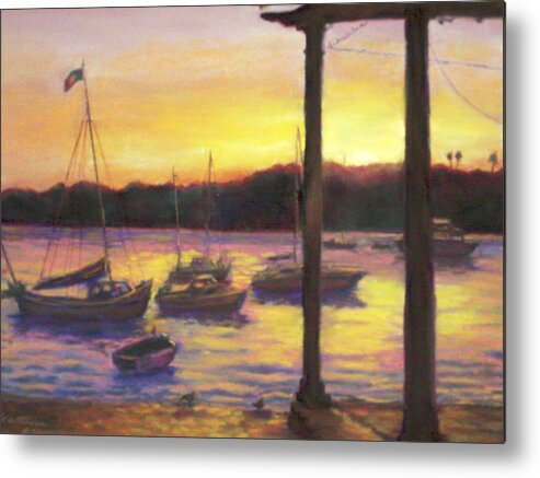 Algarve Metal Print featuring the pastel Algarve Sunset by Harriett Masterson