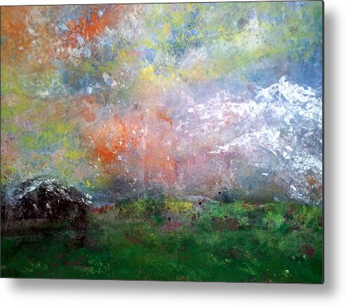 Abstract Landscape Metal Print featuring the painting Alpine Meadow by Gerry Smith