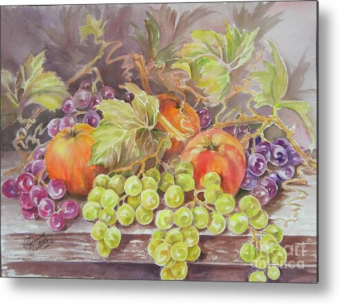 Fruit Metal Print featuring the painting Apples and Grapes by Summer Celeste