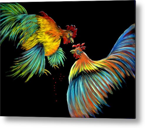 Roosters Metal Print featuring the pastel At The Top of His Game Pastel by Antonia Citrino