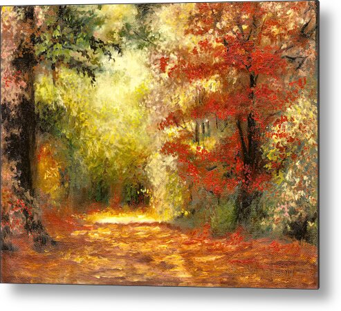 Red Metal Print featuring the painting Autumn Memories by Melissa Herrin