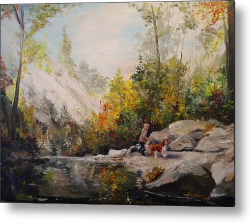 Landscape Metal Print featuring the painting Autumn Walk by Alan Lakin