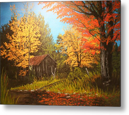 Landscape Metal Print featuring the painting Autumns Rustic Road by Wendy Shoults