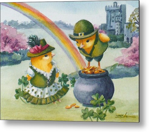 Ferdinand And Nina Metal Print featuring the painting Baby Chicks in Ireland at Blarney Castle by Janet Zeh