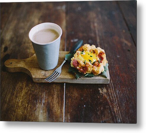 Berlin Metal Print featuring the photograph Baked Eggs With Bacon And Parmesan by Marta Greber