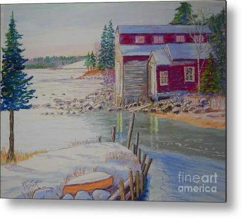 Seascape Metal Print featuring the pastel Barkhouse Boat Sheds by Rae Smith PSC