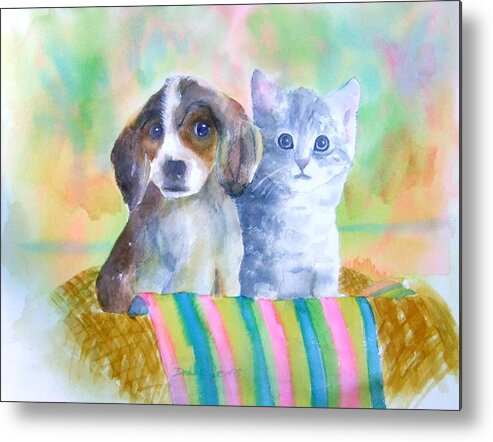 Puppy Metal Print featuring the painting Basket Full of Love by Debbie Lewis