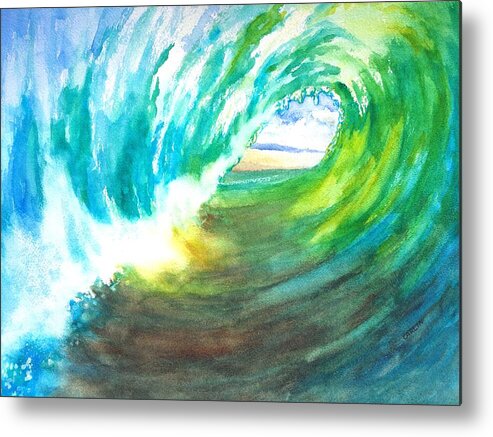 Wave Metal Print featuring the painting Beach View from Wave Barrel by Carlin Blahnik CarlinArtWatercolor