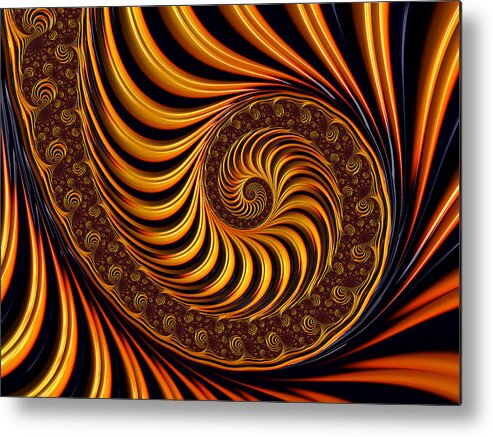 Fractal Metal Print featuring the digital art Beautiful golden fractal spiral artwork by Matthias Hauser
