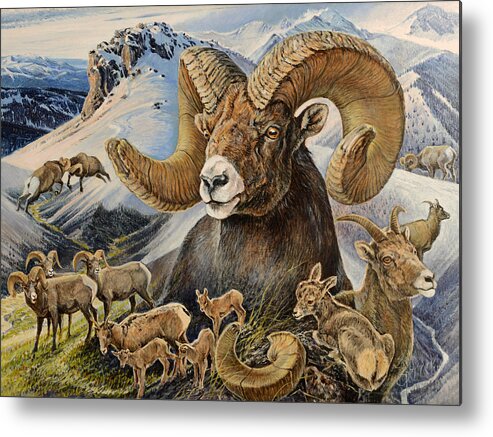 Bighorn Sheep Metal Print featuring the painting Bighorn lifescape by Steve Spencer