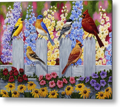 Birds Metal Print featuring the painting Bird Painting - Spring Garden Party by Crista Forest
