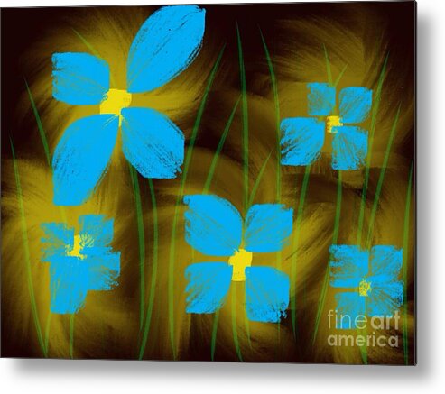 Blue Metal Print featuring the drawing Blue Flowers by Raena Wilson