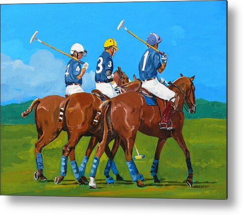 Polo Metal Print featuring the painting Blue Team by Janina Suuronen