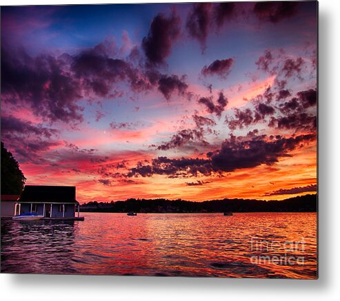 Lake Hopatcong Metal Print featuring the photograph Boathouse Sunset by Mark Miller