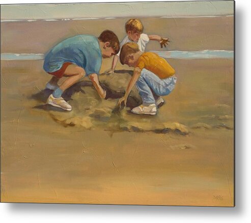 Beach Metal Print featuring the painting Boys in the Sand by Sue Darius