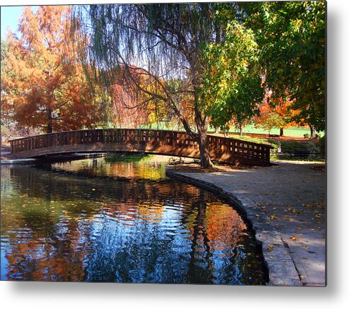 Trees Metal Print featuring the photograph Bridge in Autumn by Ellen Tully