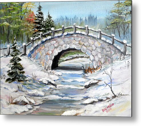 Winter Metal Print featuring the painting Bridge in Winter by Dorothy Maier