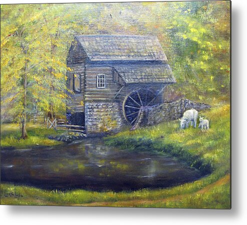 Loretta Luglio Metal Print featuring the painting Bromley Mill at Cuttalossa Farm by Loretta Luglio