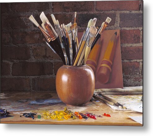 Artist Studio Metal Print featuring the photograph Brushes by Florine Duffield