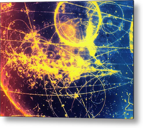 Neutrino Interaction Event Metal Print featuring the photograph Bubble Chamber Image Of Neutrino Event by Science Photo Library